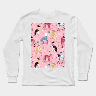 Greyhounds dogwalk // pattern // pastel pink background Long Sleeve T-Shirt